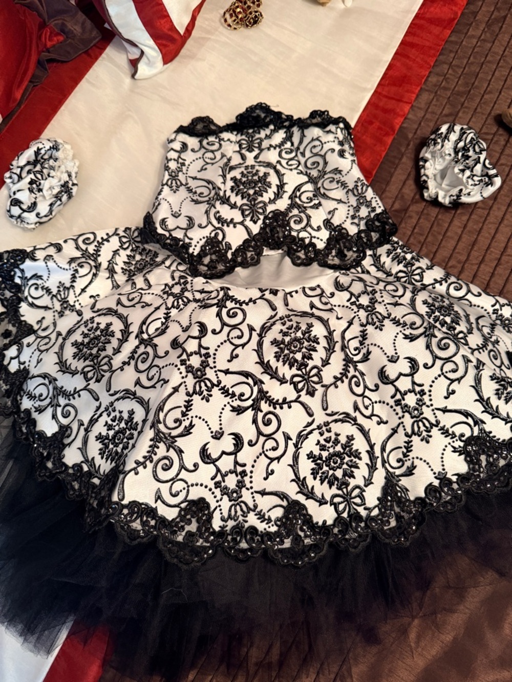 Child Medium Black White Lace Tutu Dress Set Party Pageant Dance Outfit